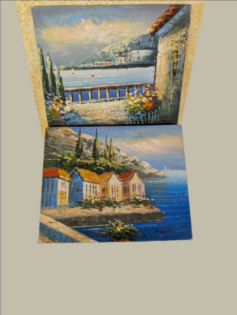 Vintage Wall Art 2 Mediterranean Seaside Village Canvas  8x10 Blue  Multicolor